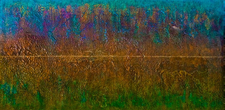 Drew Wood, Binary Opposition, 2009, color-shifting and thermal reactive enamel, acrylic, and synthetic resin on canvas, 48"x24"x1.5", nfs