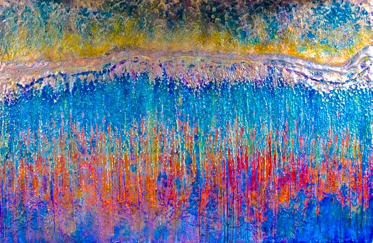 Drew Wood, El Matador, 2009, color-shifting enamel, acrylic, found sand (from El Matador Beach, Malibu, CA), and synthetic resin on canvas, 72"x48"x2", Darshan R. Shah, M.D., FACS Collection