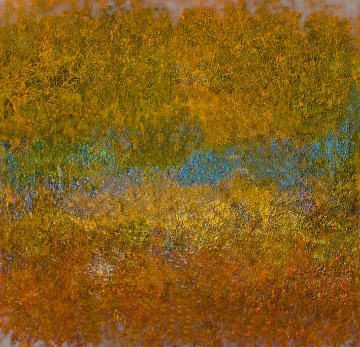Drew Wood, Illumination, 2008, enamel, acrylic, pumice, garnet, and synthetic resin on canvas, 54"x54"x2", Constance Pikulas Collection