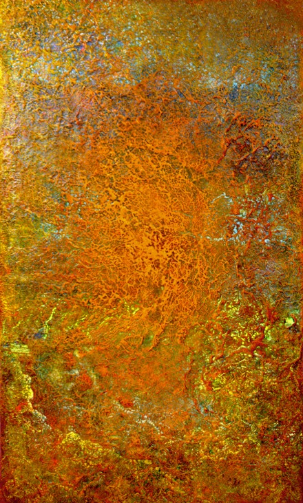 Drew Wood, Magnetar, 2008, oil, color-shifting enamel, acrylic, pumice, and synthetic resin on canvas, 36"x60"x2", James Prusko Collection