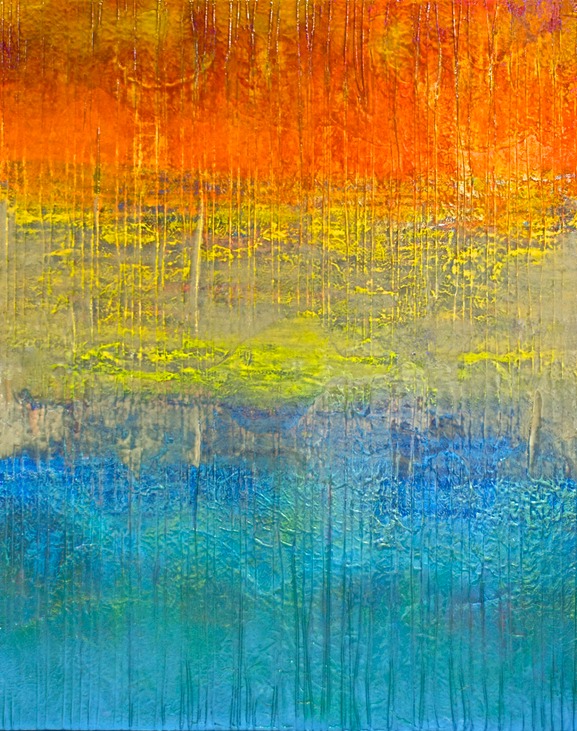 Drew Wood, Mother, 2010, color-shifting enamel, acrylic, monofilament fishing line, pumice, and synthetic resin on canvas, 48"x60"x1.5"