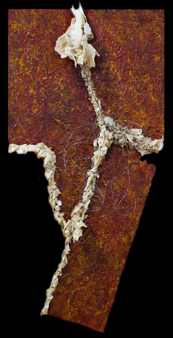 Drew Wood, Organic, 2010, oil, enamel, acrylic, bovine bone, monofilament fishing line on wood, 30"x35"x.5"