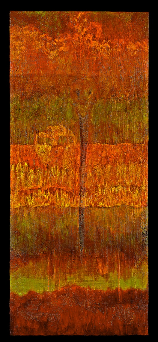 Drew Wood, Soul Desertion, 2005, acrylic, encaustic, garnet, pumice, and MSA varnish with UVLS (UV light stabilizers) on canvas, 36"x84"x3"