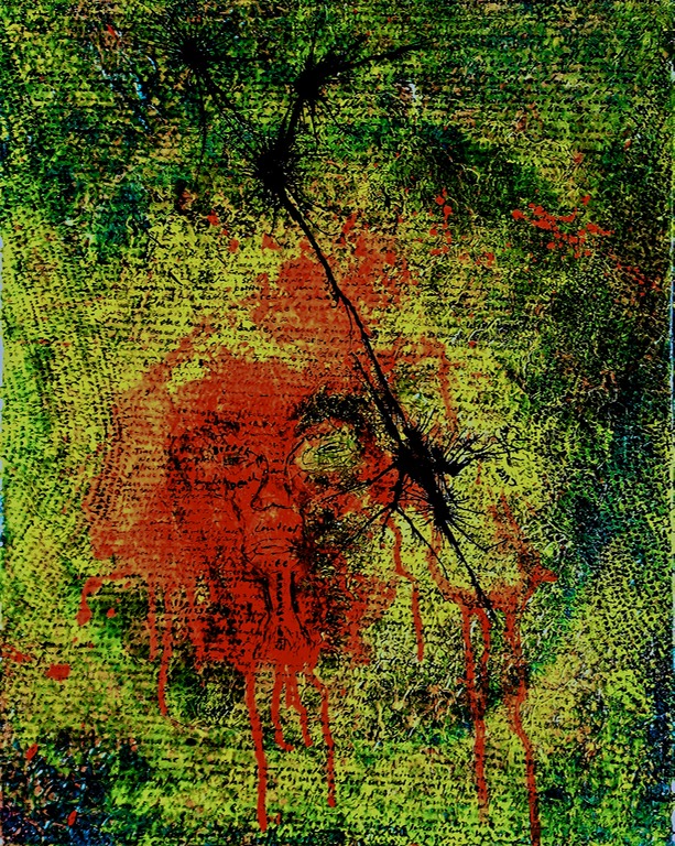 Drew Wood, Voices In My Head, 2004, acrylic, india ink, and synthetic resin on canvas, 18"x24"x1", nfs