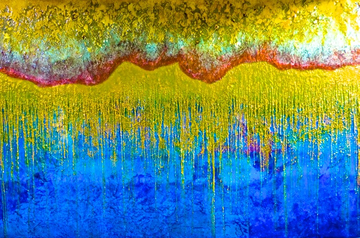 Drew Wood, Zuma, 2009, color-shifting enamel, acrylic, found sand (from Zuma Beach, Malibu, CA), and synthetic resin on canvas, 72"x48"x2", Darshan R. Shah, M.D., FACS Collection